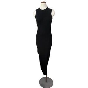 Alix NYC Asymmetric Ribbed Ruched Cutout Bodycon Midi Dress Black 2‎ Minimalist